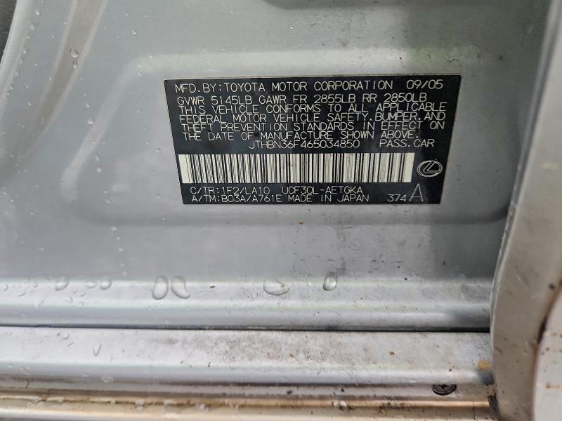 52744536 :رقم المزاد ، JTHBN36F465034850 vin ، 2006 Lexus Ls مزاد بيع