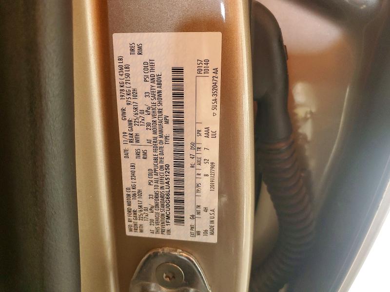 Продажа на аукционе авто 2020 Ford Escape, vin: 1FMCU0G66LUA51250, номер лота: 54304016