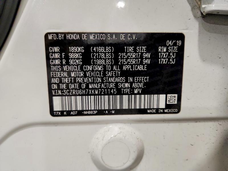 2019 Honda Hr-v მანქანა იყიდება აუქციონზე, vin: 3CZRU6H7XKM721145, აუქციონის ნომერი: 53612716