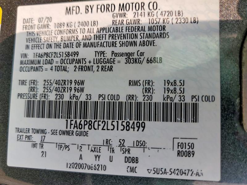 Aukcja sprzedaży 2020 Ford Mustang, vin: 1FA6P8CF2L5158499, numer aukcji: 52879976