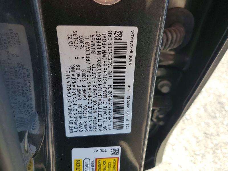 2023 Honda Civic მანქანა იყიდება აუქციონზე, vin: 2HGFE1F98PH302134, აუქციონის ნომერი: 54327976