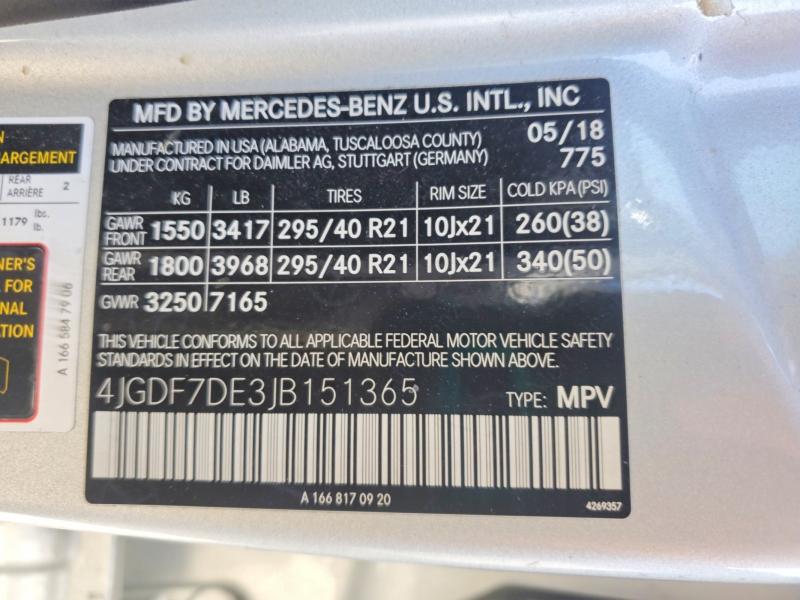 Auction sale of the 2018 Mercedes-benz Gls, vin: 4JGDF7DE3JB151365, lot number: 52499276