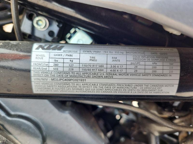 Aukcja sprzedaży 2023 Ktm 200, vin: MD2JPC409PC021931, numer aukcji: 55398666
