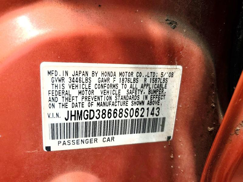 Aukcja sprzedaży 2008 Honda Fit, vin: JHMGD38668S062143, numer aukcji: 54973886