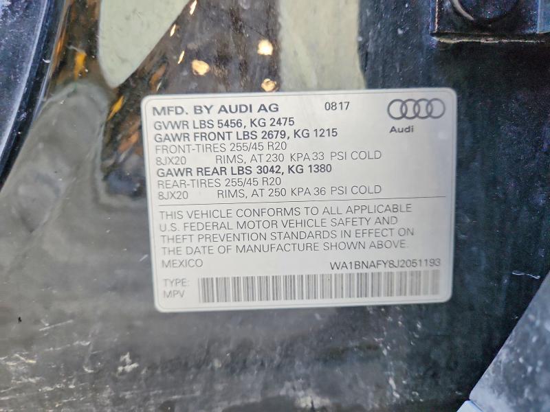 2018 Audi Q5 მანქანა იყიდება აუქციონზე, vin: WA1BNAFY8J2051193, აუქციონის ნომერი: 55123576