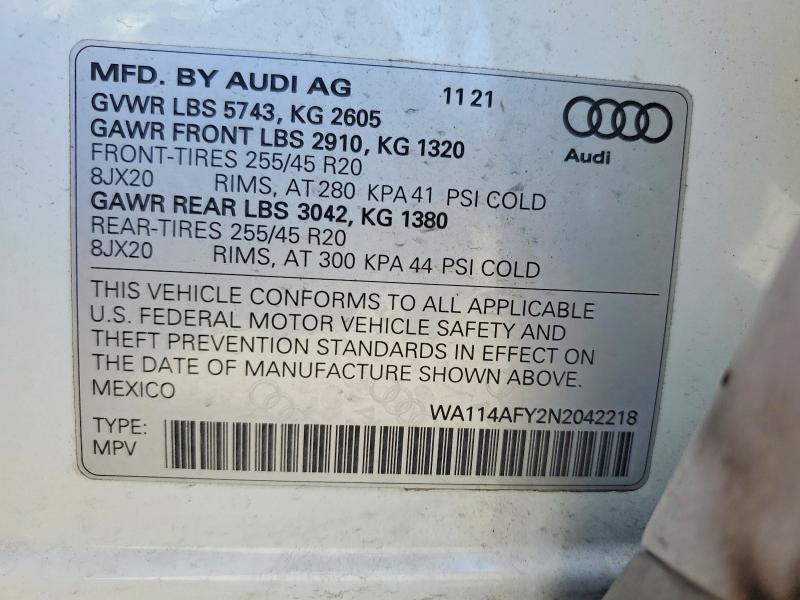 Продажа на аукционе авто 2022 Audi Sq5, vin: WA114AFY2N2042218, номер лота: 53264756