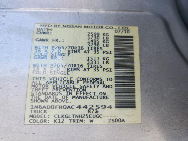 Продаж на аукціоні авто 2010 Nissan Frontier, vin: 1N6AD0FR0AC442594, номер лоту: 53648756