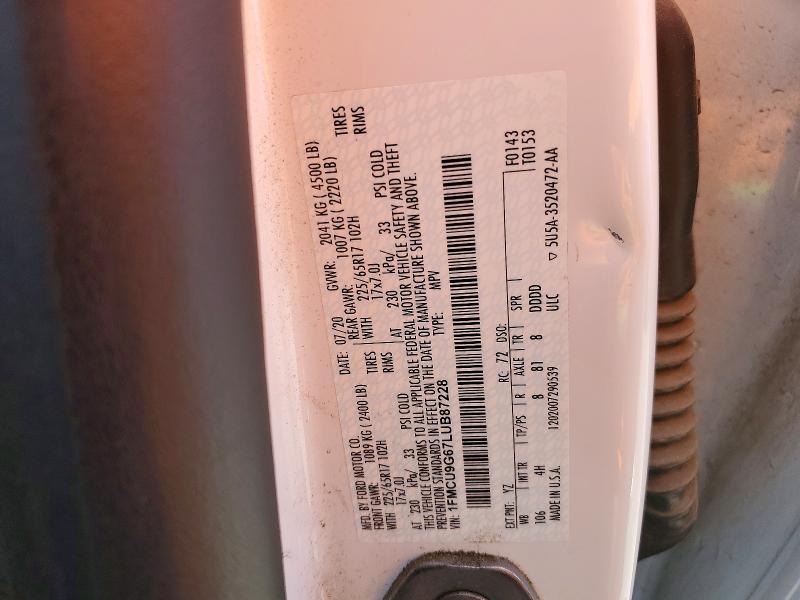 2020 Ford Escape მანქანა იყიდება აუქციონზე, vin: 1FMCU9G67LUB87228, აუქციონის ნომერი: 54141756