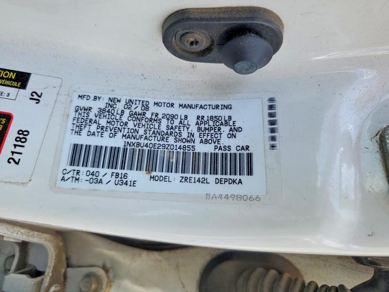 2009 Toyota Corolla მანქანა იყიდება აუქციონზე, vin: 1NXBU40E29Z014855, აუქციონის ნომერი: 55075956