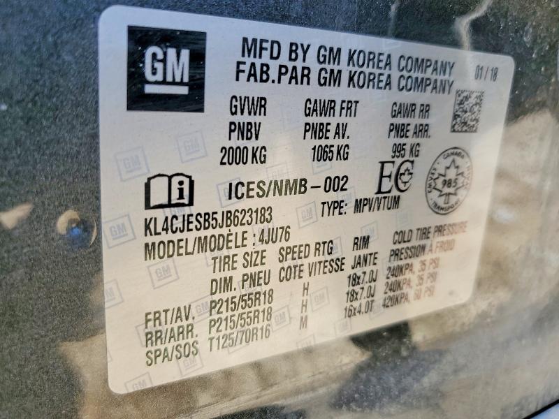 Aukcja sprzedaży 2018 Buick Encore, vin: KL4CJESB5JB623183, numer aukcji: 52291026