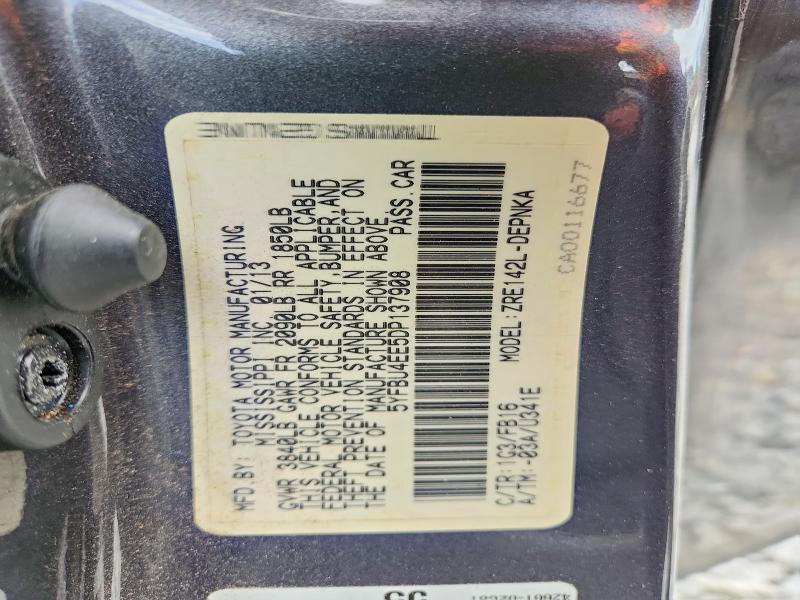 52657086 :رقم المزاد ، 5YFBU4EE5DP137908 vin ، 2013 Toyota Corolla مزاد بيع