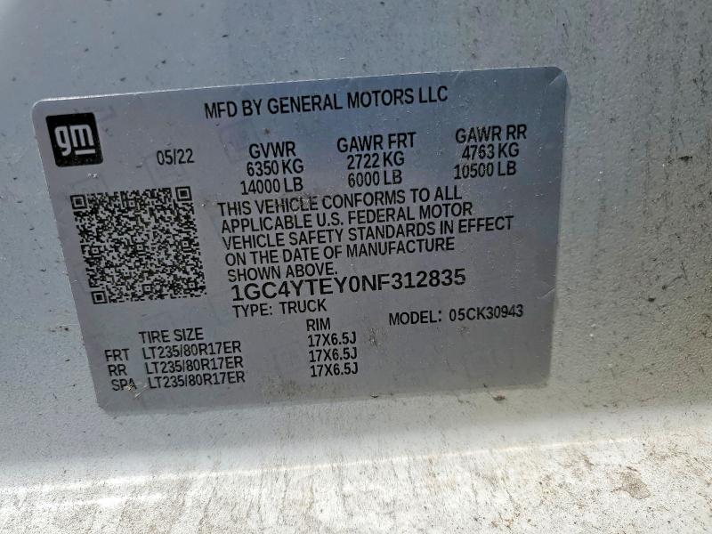 Продаж на аукціоні авто 2022 Chevrolet Silverado, vin: 1GC4YTEY0NF312835, номер лоту: 52392156