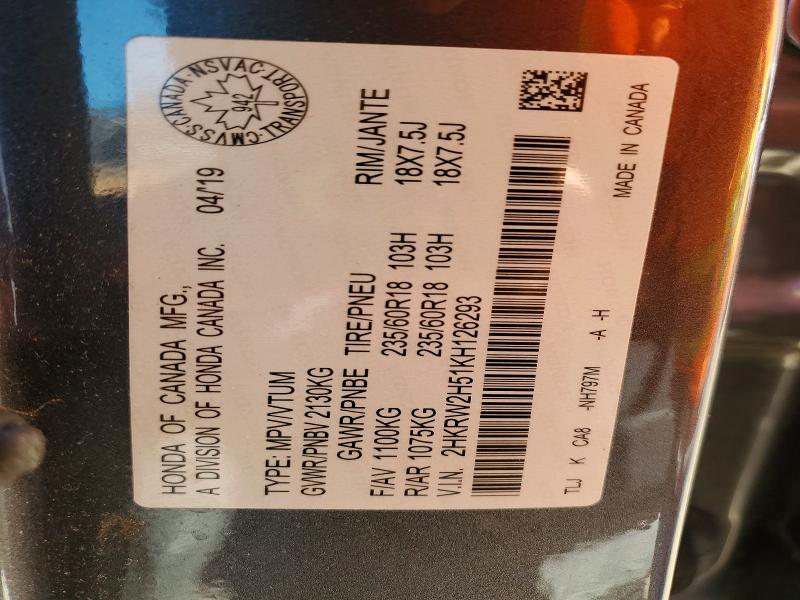 53282466 :رقم المزاد ، 2HKRW2H51KH126293 vin ، 2019 Honda Cr-v مزاد بيع