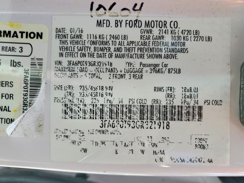 54608986 :رقم المزاد ، 3FA6P0T93GR321918 vin ، 2016 Ford Fusion مزاد بيع
