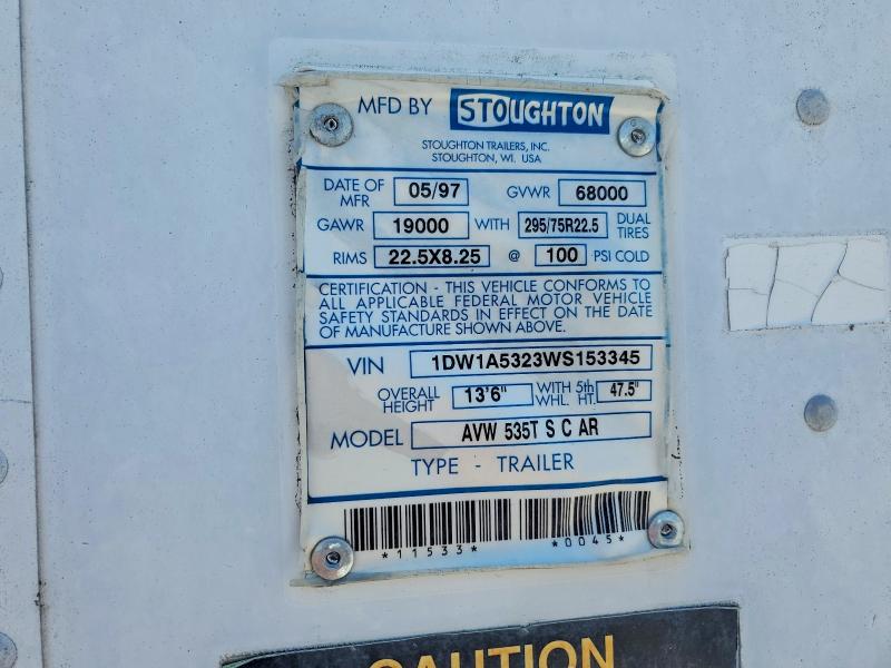 Auction sale of the 1998 Stroughton Trailer, vin: 1DW1A5323WS153345, lot number: 52559956