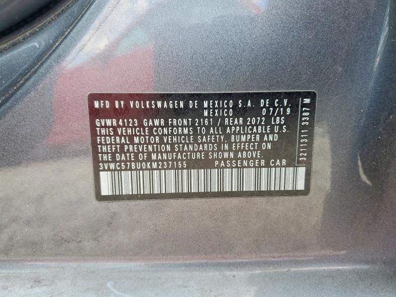 54641766 :رقم المزاد ، 3VWC57BU0KM237155 vin ، 2019 Volkswagen Jetta مزاد بيع