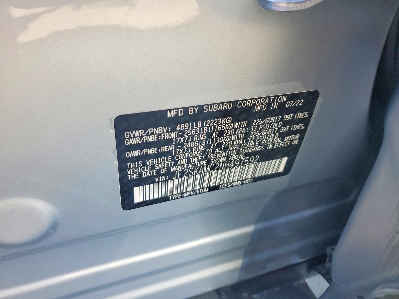 2022 Subaru Forester მანქანა იყიდება აუქციონზე, vin: JF2SKAMC2NH497592, აუქციონის ნომერი: 54344926