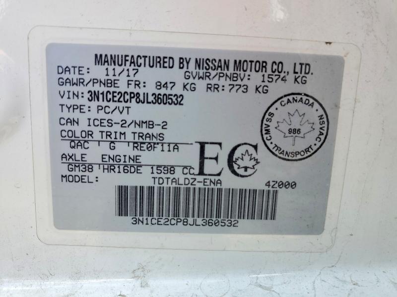 54812946 :رقم المزاد ، 3N1CE2CP8JL360532 vin ، 2018 Nissan Versa Note مزاد بيع