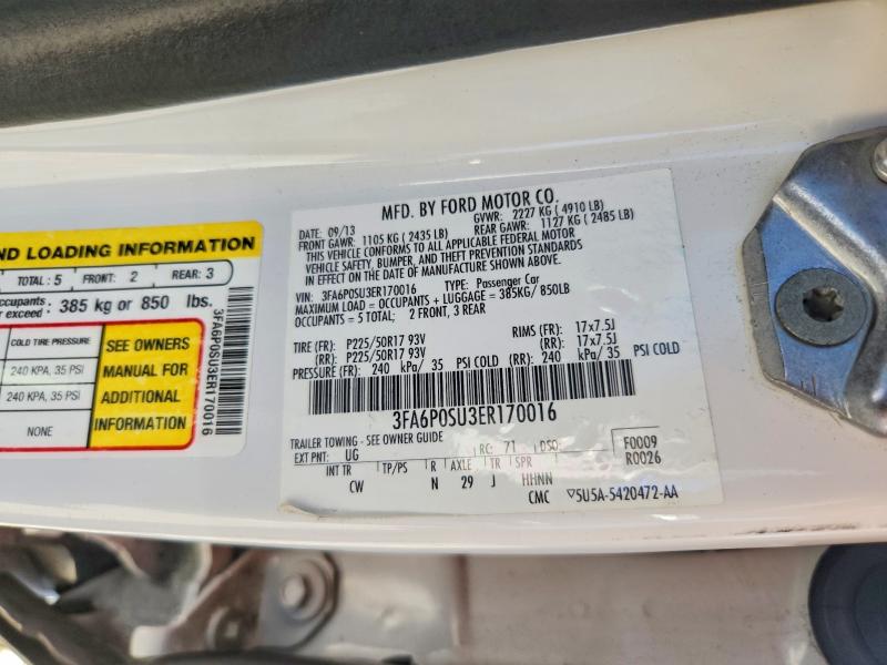 Auction sale of the 2014 Ford Fusion, vin: 3FA6P0SU3ER170016, lot number: 54492586