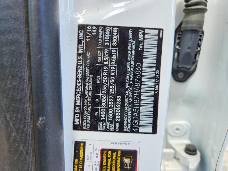 53011756 :رقم المزاد ، 4JGDA5HB7HA876860 vin ، 2017 Mercedes-benz Gle مزاد بيع