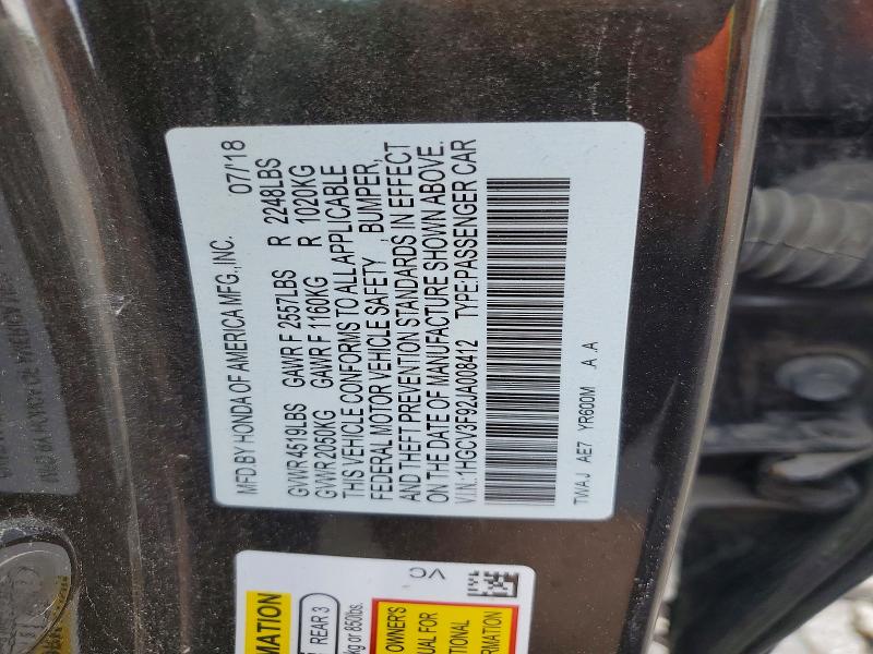 54085626 :رقم المزاد ، 1HGCV3F92JA008412 vin ، 2018 Honda Accord مزاد بيع