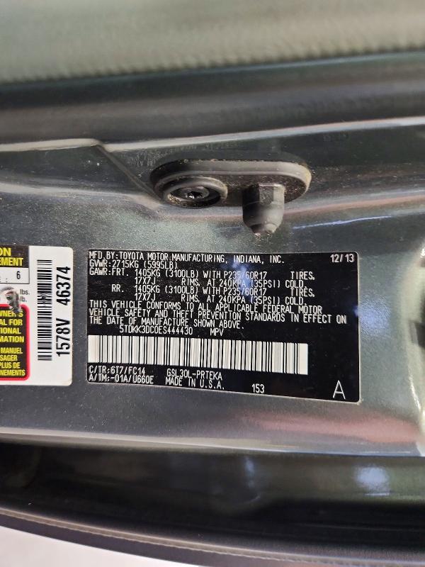 2014 Toyota Sienna მანქანა იყიდება აუქციონზე, vin: 5TDKK3DC0ES444430, აუქციონის ნომერი: 55369156