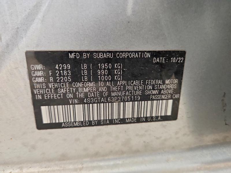 52402926 :رقم المزاد ، 4S3GTAL63P3705119 vin ، 2023 Subaru Impreza مزاد بيع