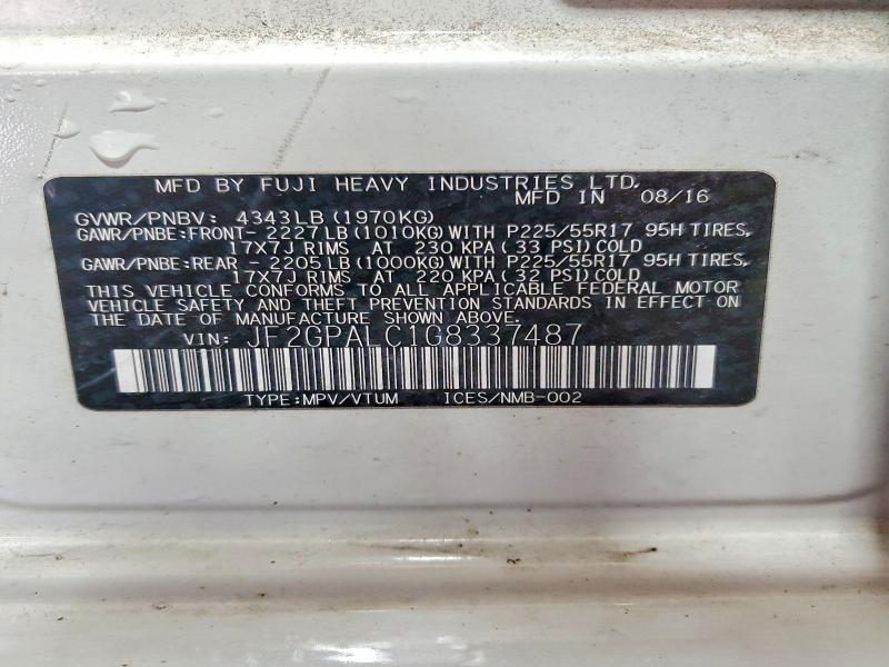 Продажа на аукционе авто 2016 Subaru Crosstrek, vin: JF2GPALC1G8337487, номер лота: 53554196