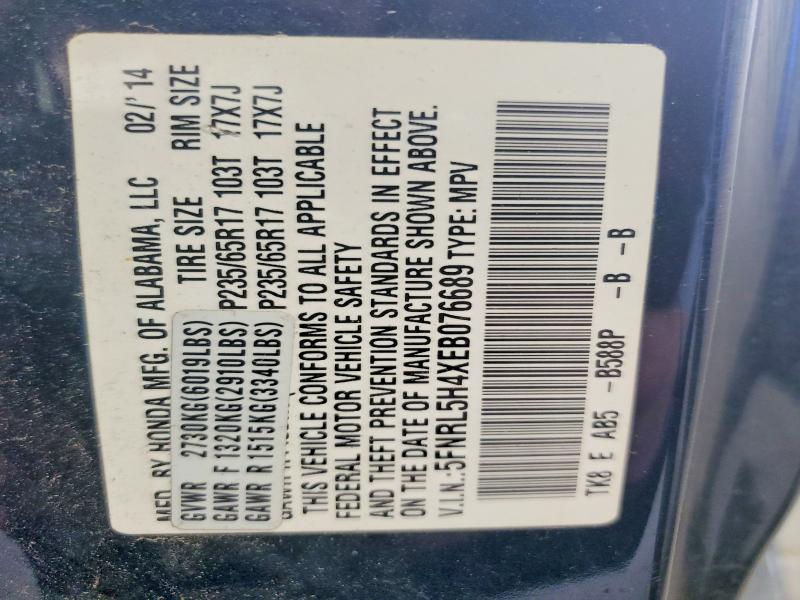54966026 :رقم المزاد ، 5FNRL5H4XEB076689 vin ، 2014 Honda Odyssey مزاد بيع