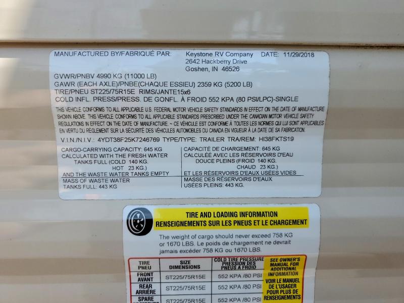 Продажа на аукционе авто 2019 Keystone Hideout, vin: 4YDT38F25K7246769, номер лота: 54635596