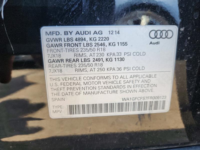 54473836 :رقم المزاد ، WA1GFCFS7FR009123 vin ، 2015 Audi Q3 مزاد بيع