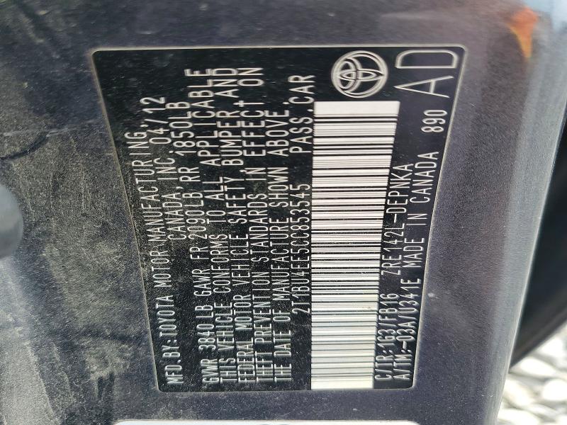 Aukcja sprzedaży 2012 Toyota Corolla, vin: 2T1BU4EE5CC853545, numer aukcji: 53058926