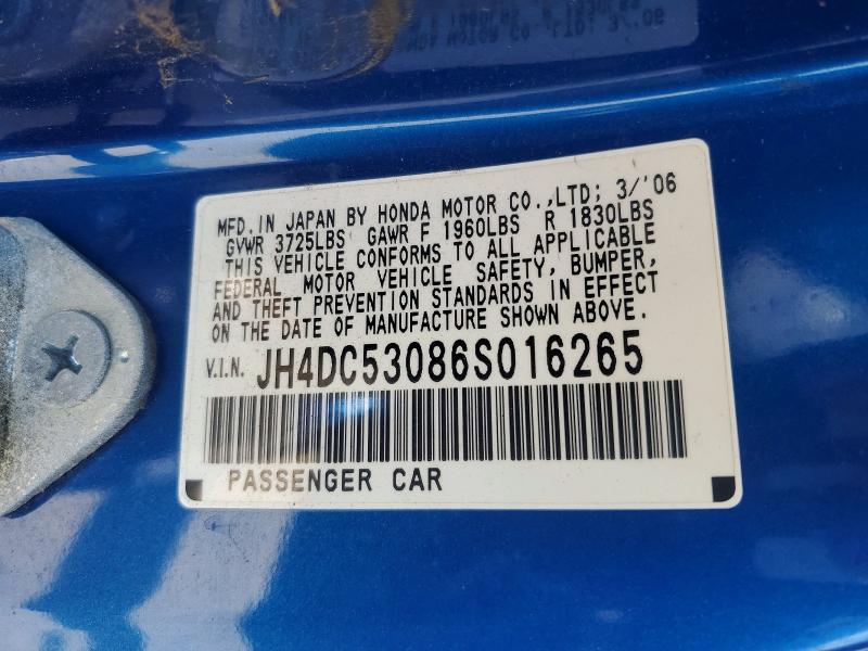53182116 :رقم المزاد ، JH4DC53086S016265 vin ، 2006 Acura Rsx مزاد بيع