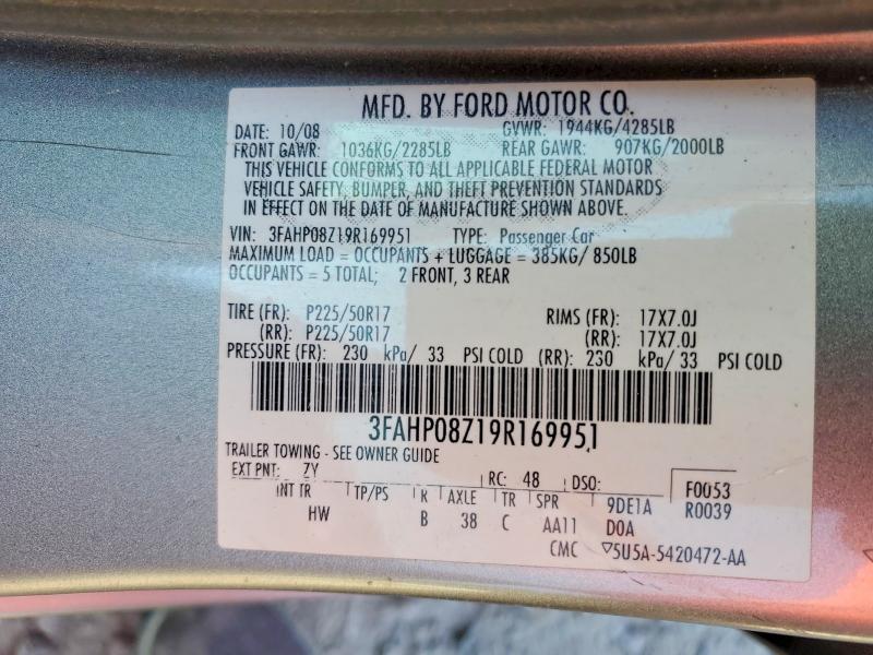 54084136 :رقم المزاد ، 3FAHP08Z19R169951 vin ، 2009 Ford Fusion مزاد بيع