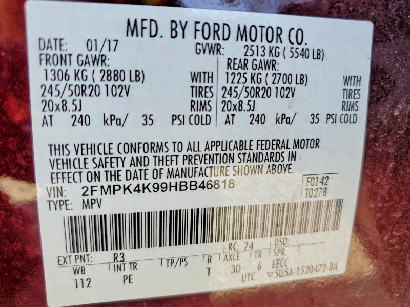 Продаж на аукціоні авто 2017 Ford Edge, vin: 2FMPK4K99HBB46818, номер лоту: 54479426