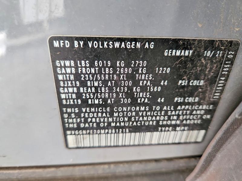 2021 Volkswagen Id.4 მანქანა იყიდება აუქციონზე, vin: WVGGNPE20MP061215, აუქციონის ნომერი: 51886606