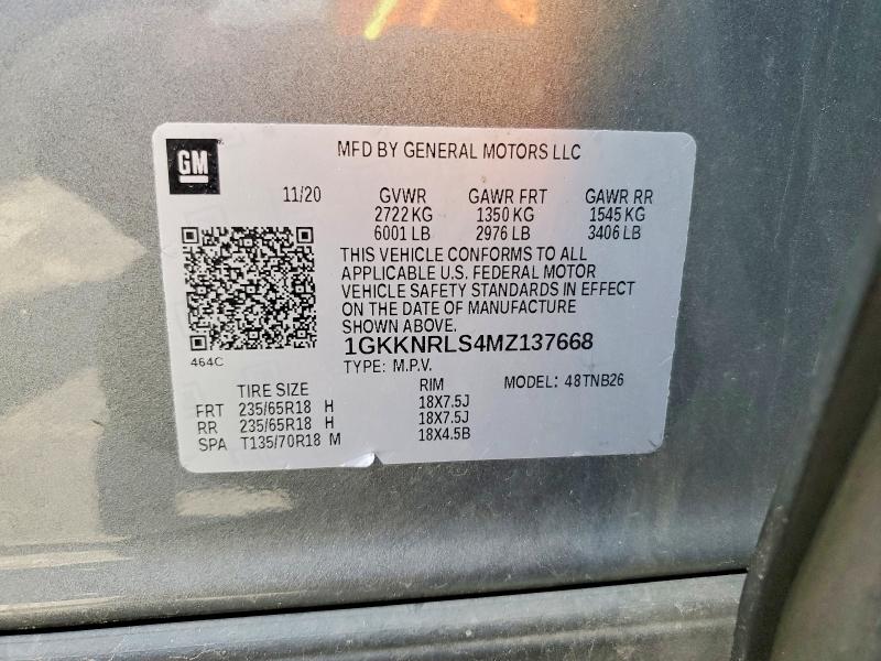 52998636 :رقم المزاد ، 1GKKNRLS4MZ137668 vin ، 2021 Gmc Acadia مزاد بيع