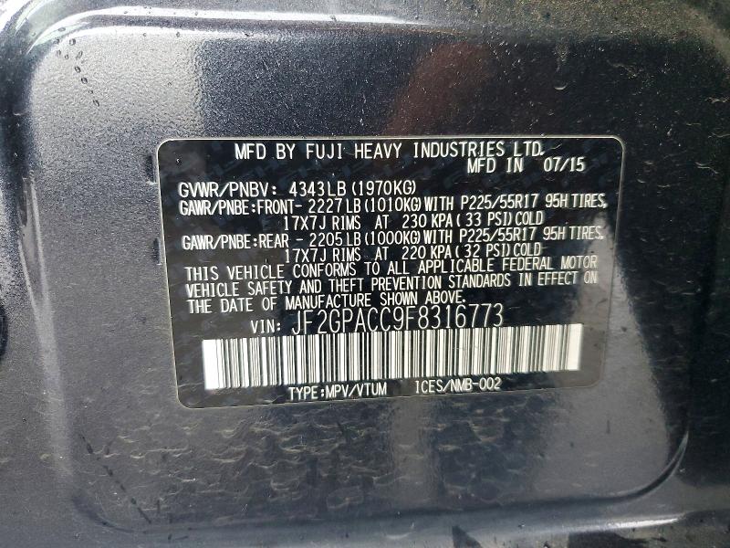 53770526 :رقم المزاد ، JF2GPACC9F8316773 vin ، 2015 Subaru Xv Crosstrek مزاد بيع