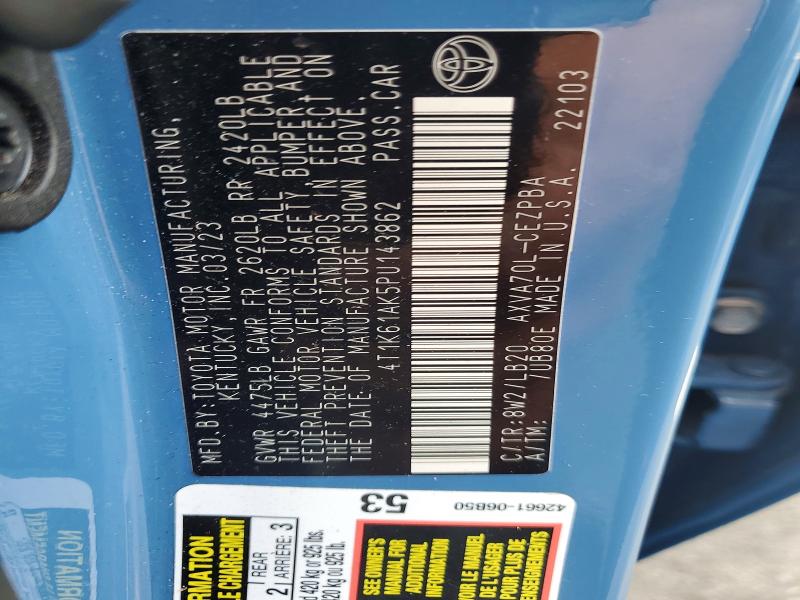 2023 Toyota Camry მანქანა იყიდება აუქციონზე, vin: 4T1K61AK5PU143862, აუქციონის ნომერი: 53540156