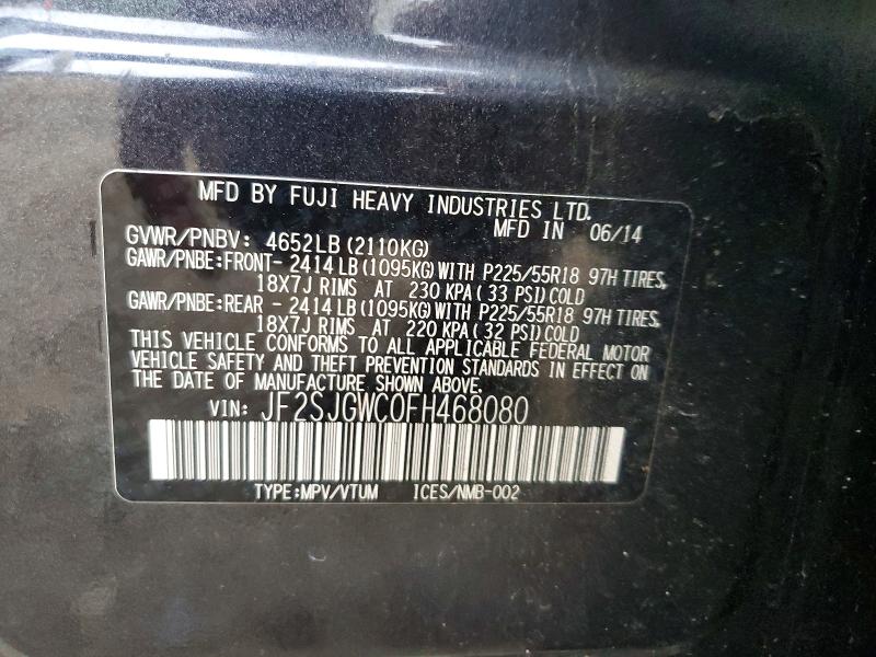 Aukcja sprzedaży 2015 Subaru Forester, vin: JF2SJGWC0FH468080, numer aukcji: 53349276