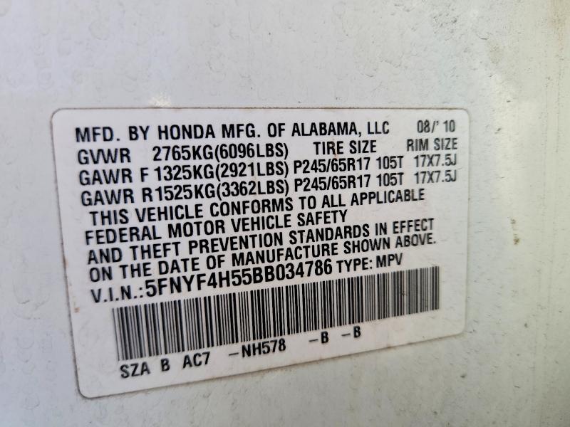 53245406 :رقم المزاد ، 5FNYF4H55BB034786 vin ، 2011 Honda Pilot مزاد بيع
