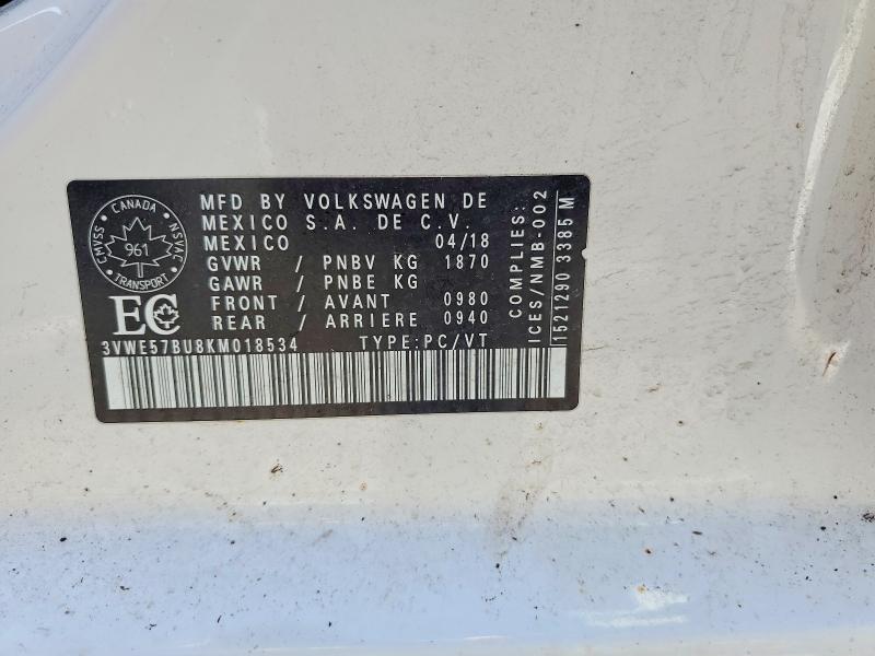 Продаж на аукціоні авто 2019 Volkswagen Jetta, vin: 3VWE57BU8KM018534, номер лоту: 52683606