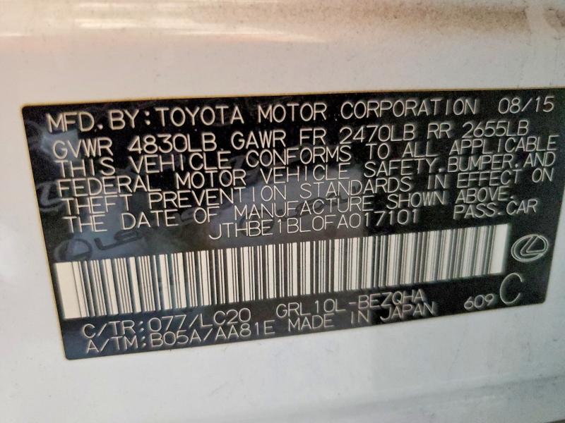 53109226 :رقم المزاد ، JTHBE1BL0FA017101 vin ، 2015 Lexus Gs مزاد بيع