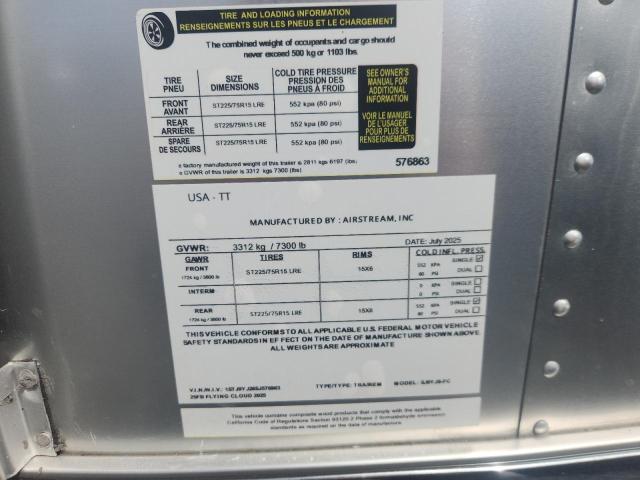 2025 Airstream Flying Cloud მანქანა იყიდება აუქციონზე, vin: 1STJ9YJ28SJ576863, აუქციონის ნომერი: 52407176