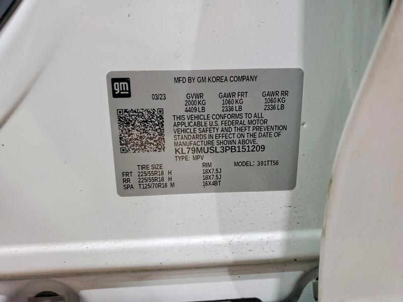 2023 Chevrolet Trailblazer მანქანა იყიდება აუქციონზე, vin: KL79MUSL3PB151209, აუქციონის ნომერი: 53993746