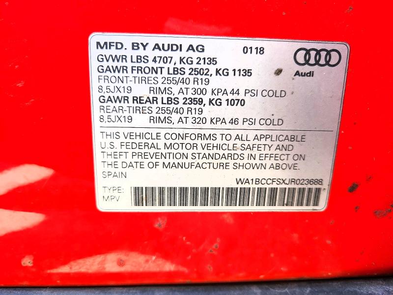2018 Audi Q3 მანქანა იყიდება აუქციონზე, vin: WA1BCCFSXJR023688, აუქციონის ნომერი: 55167316