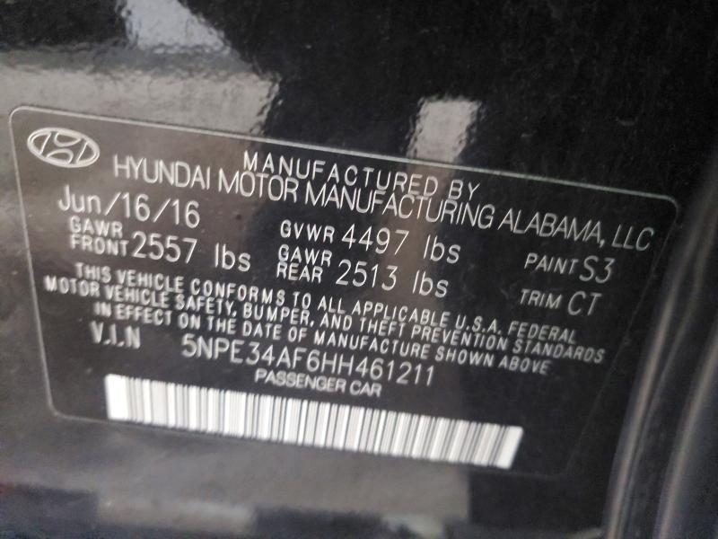 2017 Hyundai Sonata მანქანა იყიდება აუქციონზე, vin: 5NPE34AF6HH461211, აუქციონის ნომერი: 51629276