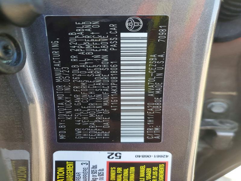 Продажа на аукционе авто 2023 Toyota Camry, vin: 4T1G11AKXPU818061, номер лота: 55198806