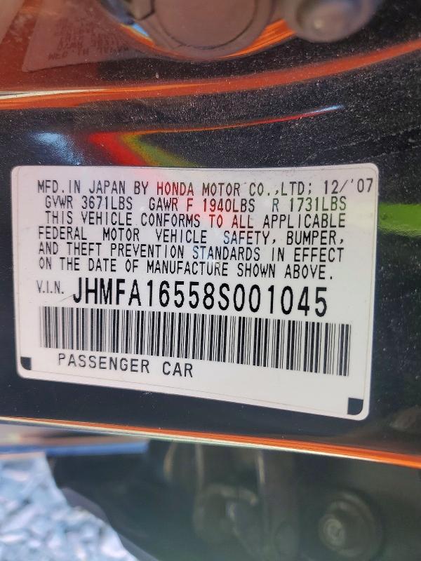 Aukcja sprzedaży 2008 Honda Civic, vin: JHMFA16558S001045, numer aukcji: 54008106