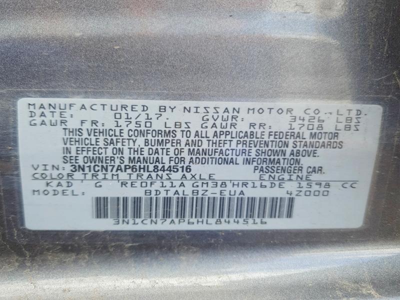 Продажа на аукционе авто 2017 Nissan Versa, vin: 3N1CN7AP6HL844516, номер лота: 52312696